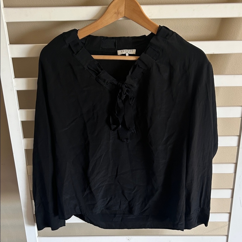 Sandro Paris Black Silk Long Sleeve Blouse Size 2